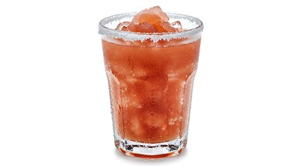 Frozen Red Drink with Salted Rim on White Background