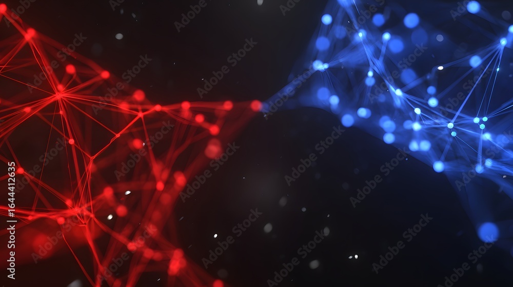 Aufkleber abstract network of connected points in red and blue.