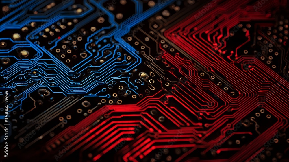 Poster close-up view of intricate circuit board pathways.