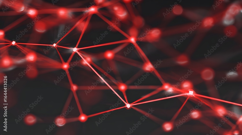 Poster abstract network of red glowing points and lines.
