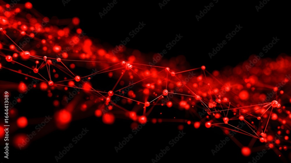 Aufkleber abstract design of red interconnected dots and lines on a black background.