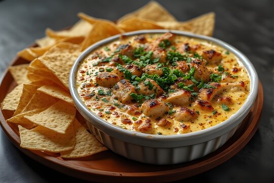 grilled chicken queso dip with tortilla chips