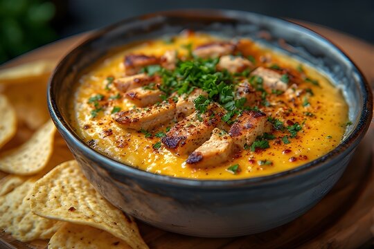 grilled chicken queso dip with tortilla chips