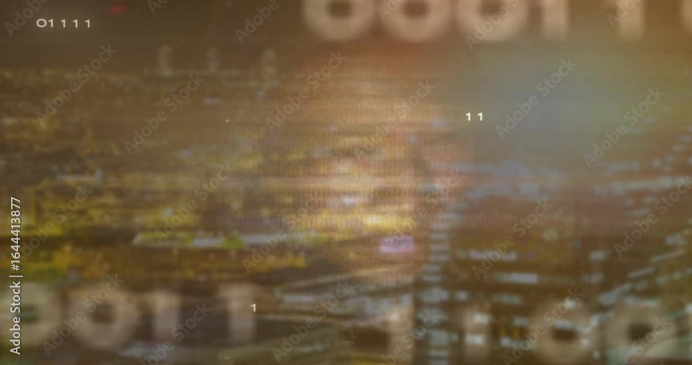 Poster as night cityscape glowing circuits and bits merging translucent face visualizing data flows