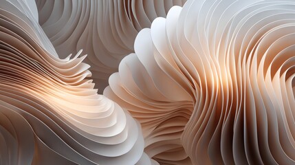 Abstract design of layered, flowing forms in muted tones.