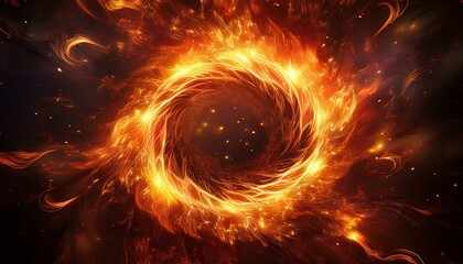 Fototapeta premium blazing inferno fiery flames sparks erupting circular golden hot burning fire