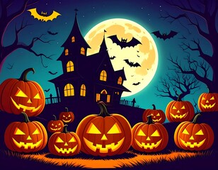 Halloween haunted house with pumpkins (1)