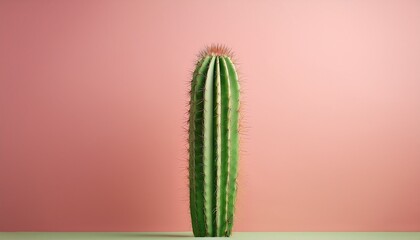 striking upright cactus stands proudly soft pink backdrop bright green hue radiating vibrancy amidst sparse negative space