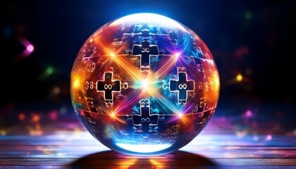 illuminating the enigma a vibrant puzzle of cosmic energy within a glass orb reflecting brilliance and innovation