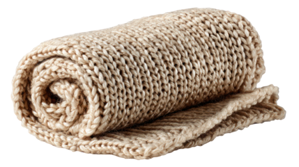 Knitted scarf rolled up neatly on transparent background