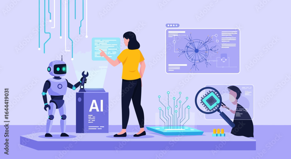 Wall mural illustration showing artificial intelligence technology and machine learning concept and development
