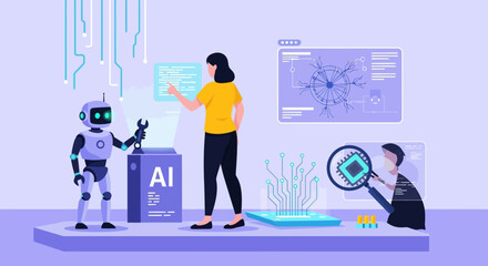 Illustration showing artificial intelligence technology and machine learning concept and development for technology