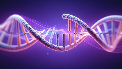 Obraz premium A Visually Stunning Representation of a DNA Double Helix in Purple Tones, Showcasing the Complex Interplay of Genetic Information and the Building Blocks of Heredity