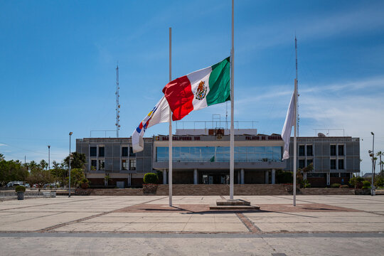 La Paz, BCS, MX - May 2, 2025: The Palacio de Gobierno, the official seat of the state executive branch of Baja California Sur.