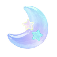 ぷっくりシール風3Dイラスト　月
