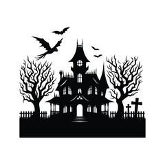 Haunted house vector silhouette line art logo design illustration