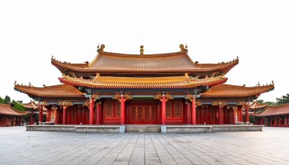 Fototapeta premium traditional chinese temple with ancient architecture isolated on white background