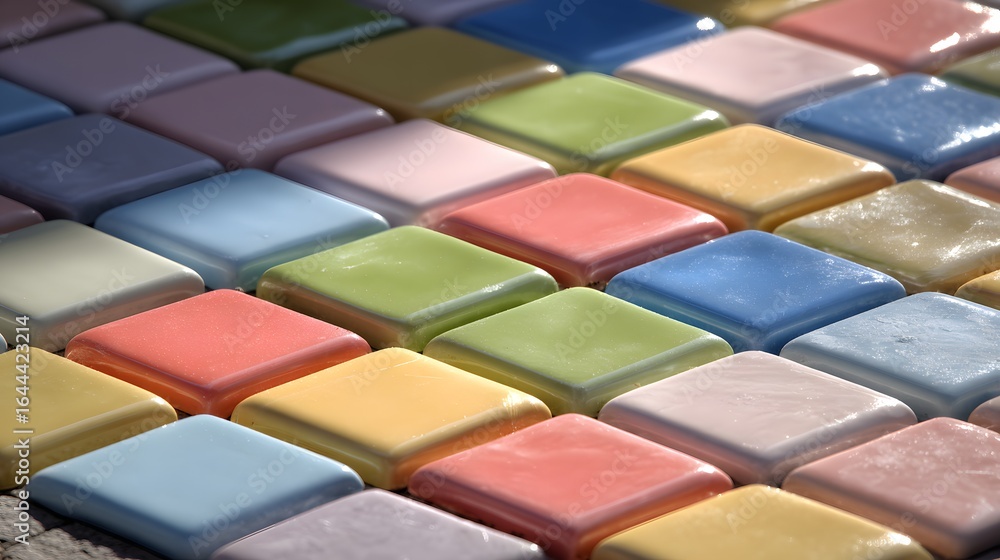 Poster colorful square tiles arranged in a grid pattern.