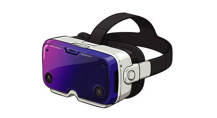 Fototapeta premium Sleek cartoon virtual reality headset with a white body, black strap, and a purple gradient visor.