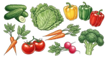 Vibrant Vegetable Collection: Detailed Illustration of Fresh Produce