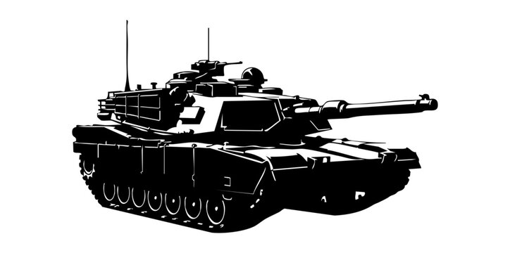 Minimal M1A2 Abrams Main Battle Tank Side View Flat Vector Illustration