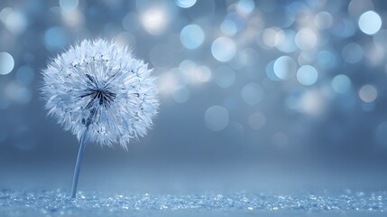 A delicate dandelion in a soft blue light.