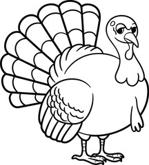 Thanksgiving Turkey Coloring Page Simple Line Art Illustration