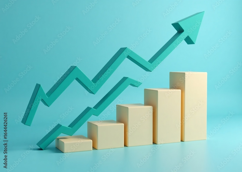 Aufkleber a vivid 3d bar chart illustrating increasing progress and success with an upward trend arrow on a cl