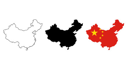 Naklejka premium Outline, Silhouette, and National Flag Map Representations of a Geographically Significant East Asian Nation