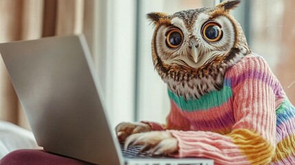Owl Using Laptop: A Cute Image