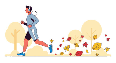 Naklejka premium Man Running in Autumn Park Illustration Representing Health and Well-being Outdoors in Nature