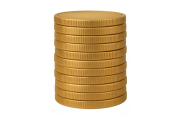 Stack of gold coins forming a cylinder on transparent background