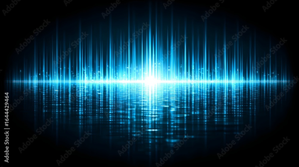 Poster abstract graphic design with blue light patterns reflecting on water.