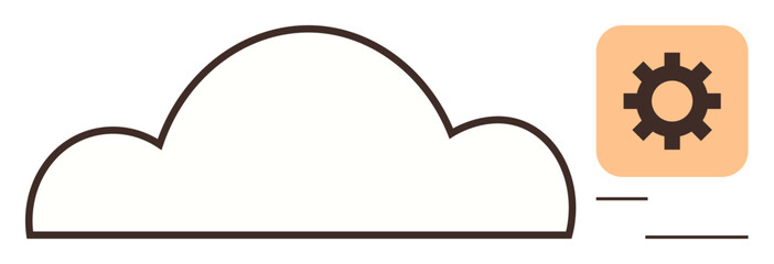 Minimalist cloud outline with adjacent gear icon, depicting system integration, cloud storage, data management, technology, connectivity, virtual services, and IT solutions. Ideal for concepts thumbs