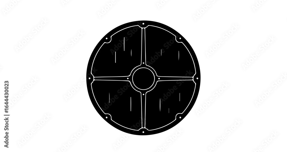 Poster object oval shield vector illustration for medieval armor and battle gear design element in black an