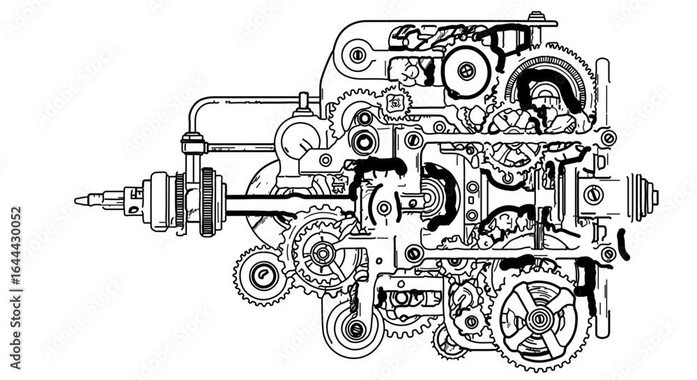 Aufkleber object technical drawing of complex machinery with gears and cogs for engineering and design applica