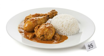 Chicken Curry with Rice on White Plate Number Ninety Five