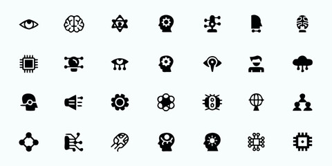 Artificial Intelligence & Machine Learning Line Art Vector Icons — AI Brain, Neural Networks, Chatbots, Automation, Predictive Analytics, and Deep Learning Symbols for Tech and Innovation

