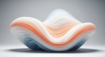 Abstract Sculpture of Wavy Layers in White, Orange, and Blue Hues fluid