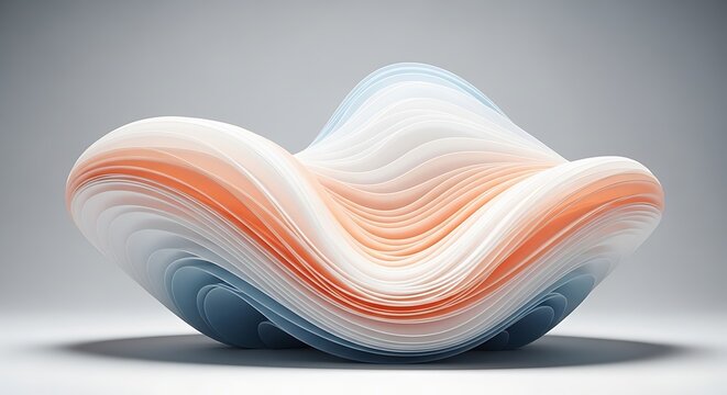 Abstract Sculpture of Wavy Layers in White, Orange, and Blue Hues fluid