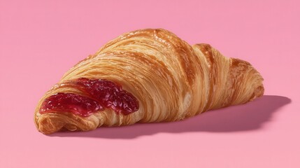 A croissant filled with red fruit jam.