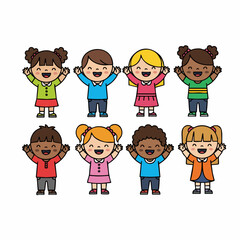 Cute Colorful Handdrawn Smiling Kids Children Group Characters Illustration