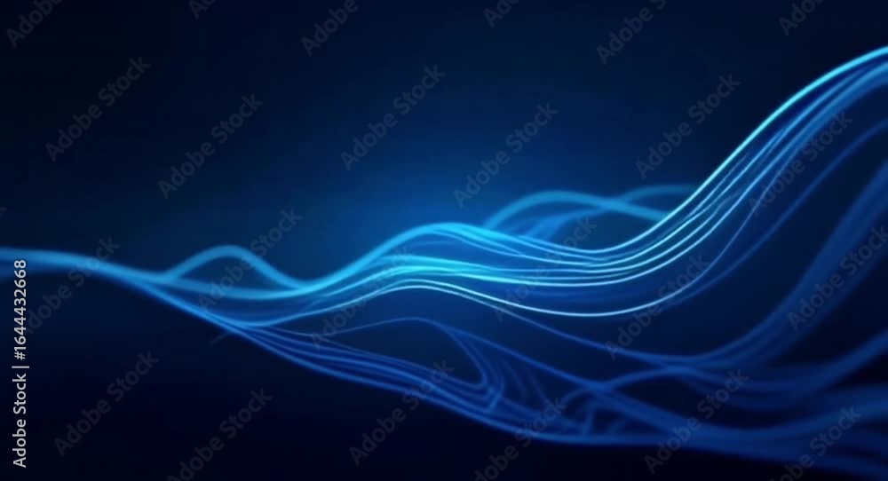 Poster abstract blue light wave patterns flowing dynamically on a dark background