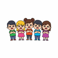 Cartoon Style Group of Angry Children Characters Standing Together Illustration