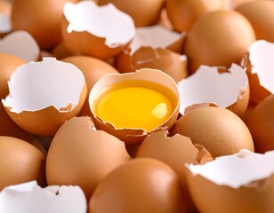 Close-up of cracked eggs, yolk visible