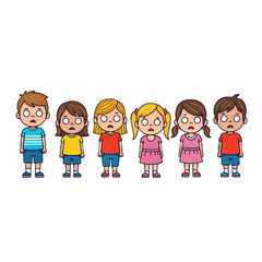 Cartoon Flat Shocked Children Characters Standing In A Row Illustration