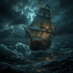 Obraz premium old ship in the sea