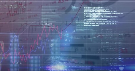 Pointer gliding from upper-right causing bars rising with percentages + red blue line graphs moving - Powered by Adobe