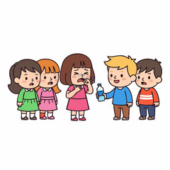 Simple Cartoon Kids Reject Water Bottle From Friend Illustration Design