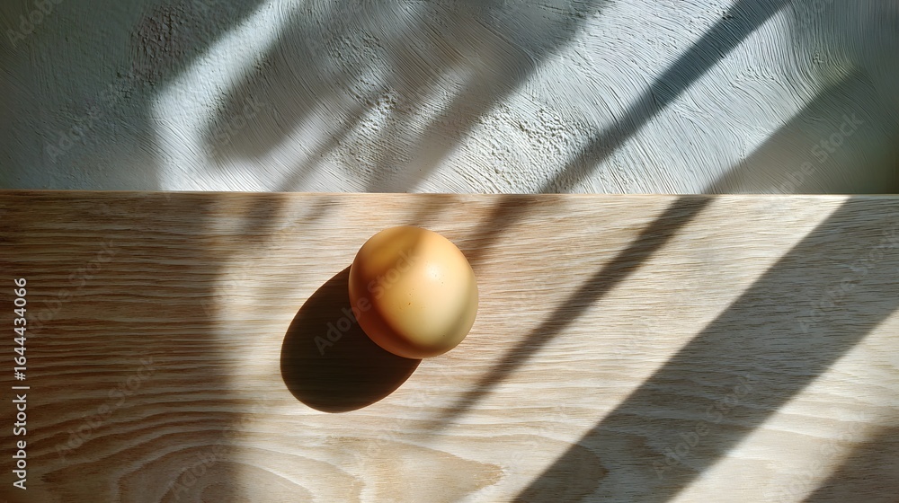 Poster light and shadow on a wooden surface with an egg.